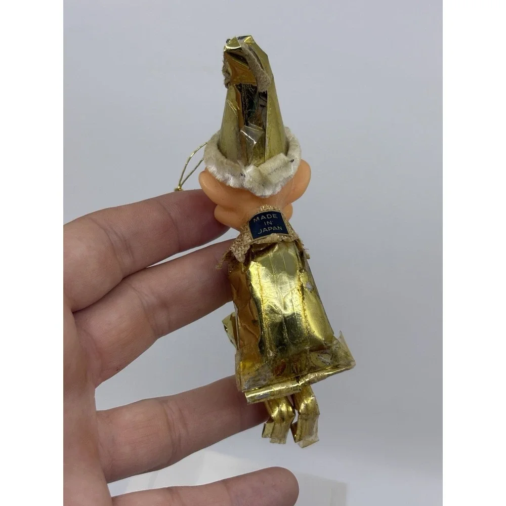 VINTAGE DELTA JAPAN GOLD PIXIE ELF KNEE HUGGER CHRISTMAS ORNAMENT BIG NOSE W TAG